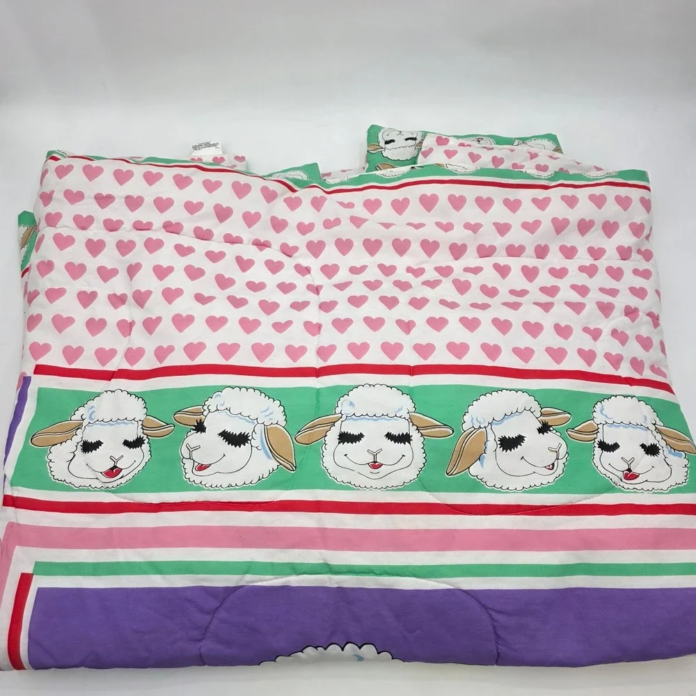 VINTAGE 1993 LAMB CHOP COMFORTER TWIN BEDDING ALL OVER PRINT HEARTS RARE EUC